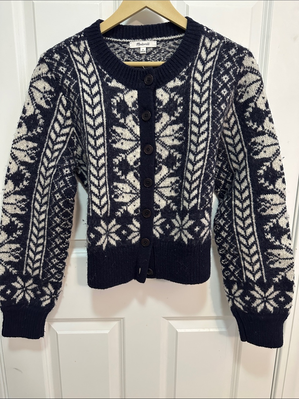 Navy and White Nordic Cardigan Sweater